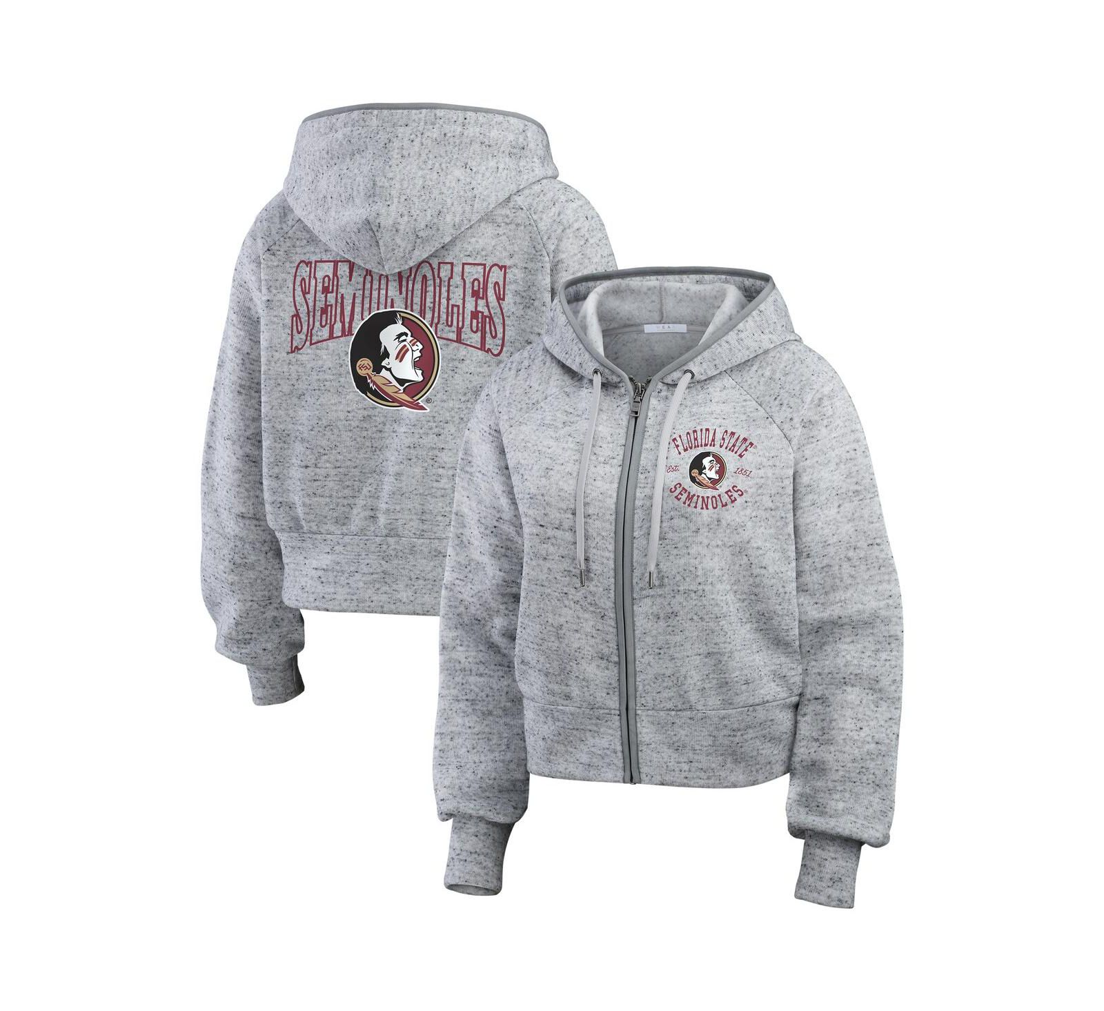 WEAR by Erin Andrews Women's Heather Gray Florida State Seminoles Wear Speckle Double-Hit Raglan Full-Zip Hoodie