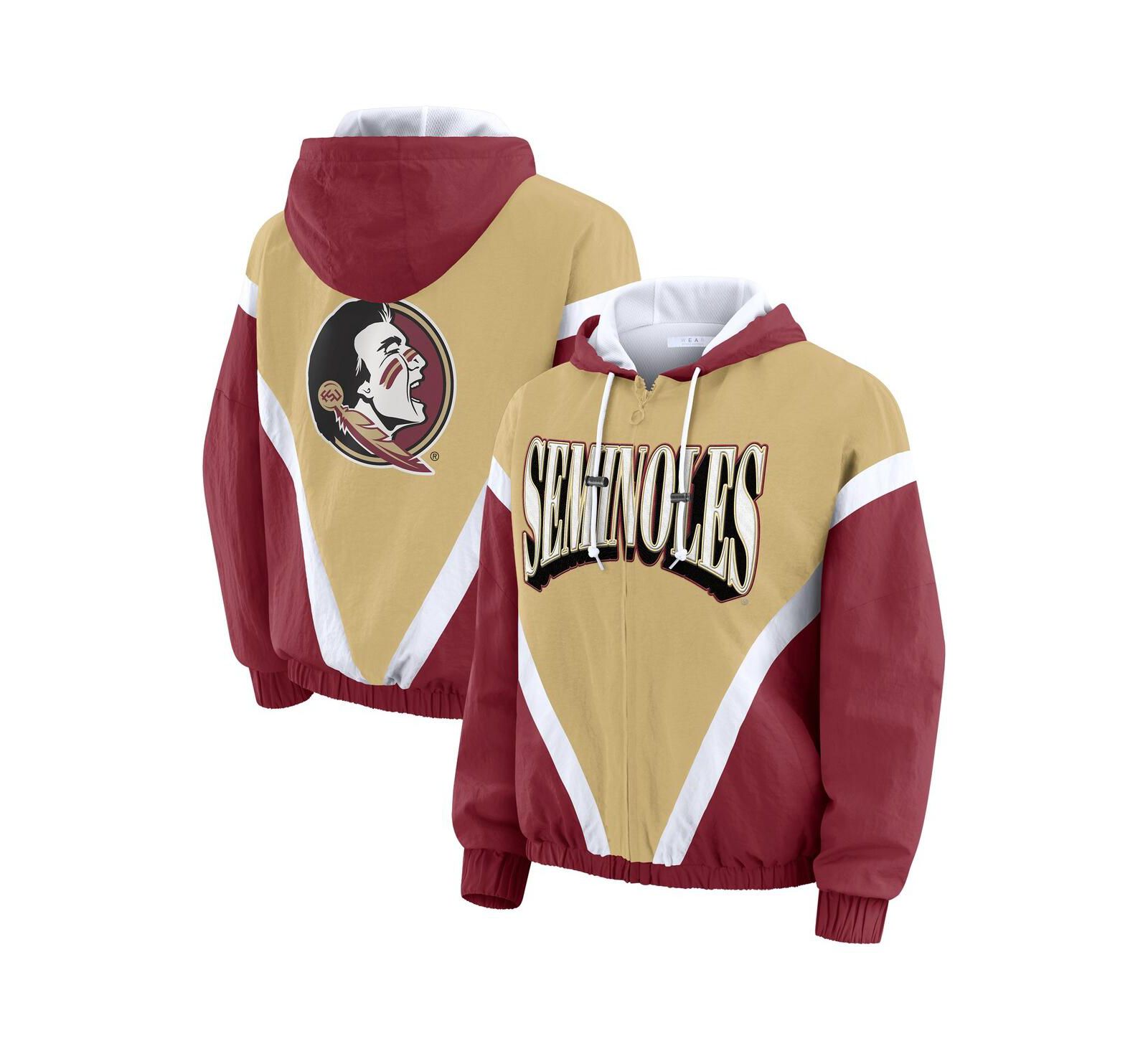 WEAR by Erin Andrews Women's Gold/Garnet Florida State Seminoles Color Block Full-Zip Hoodie Windbreaker Jacket