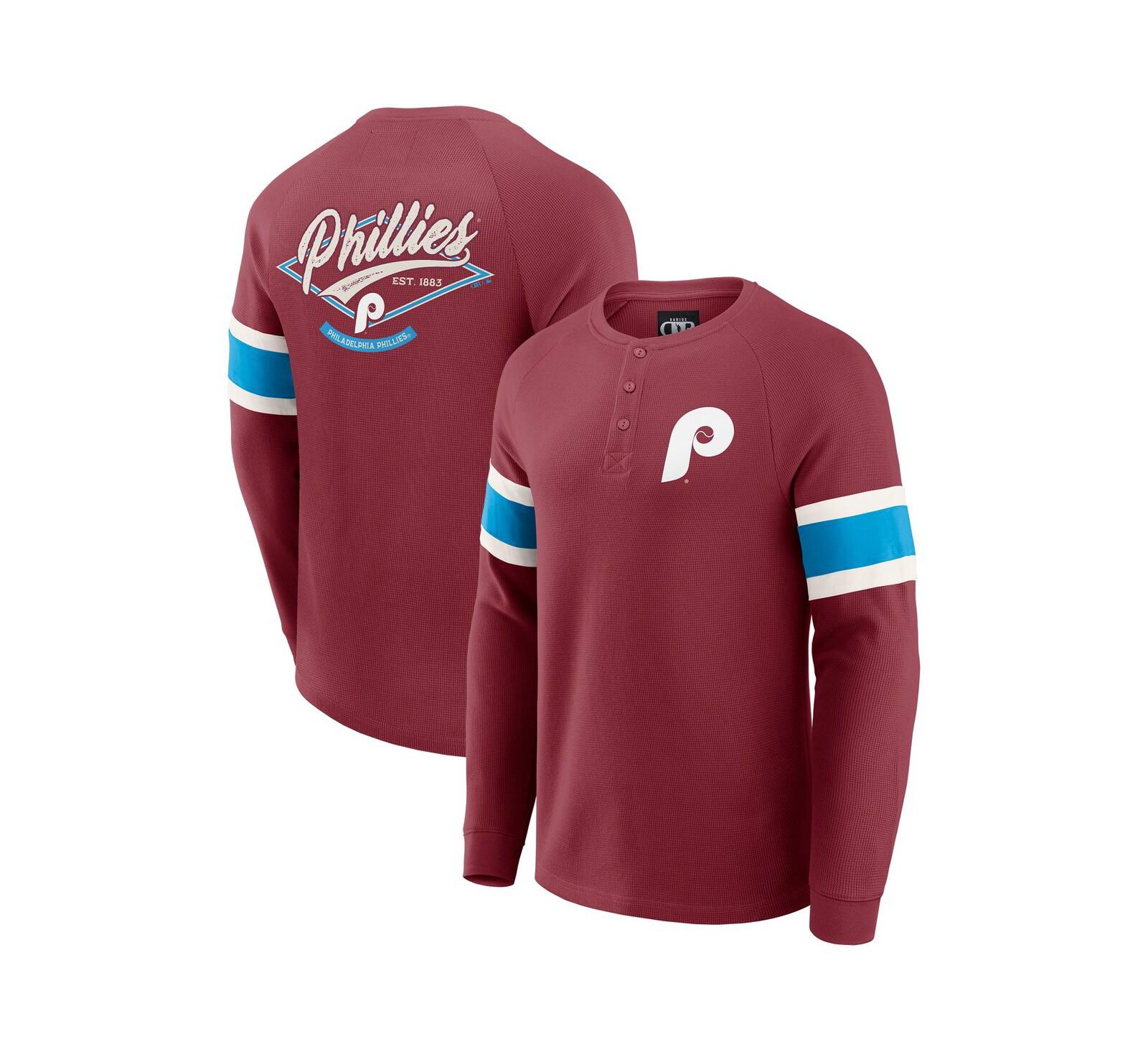 Darius Rucker Collection by Fanatics Men's Burgundy Philadelphia Phillies Waffle-Knit Raglan Long Sleeve Henley T-Shirt