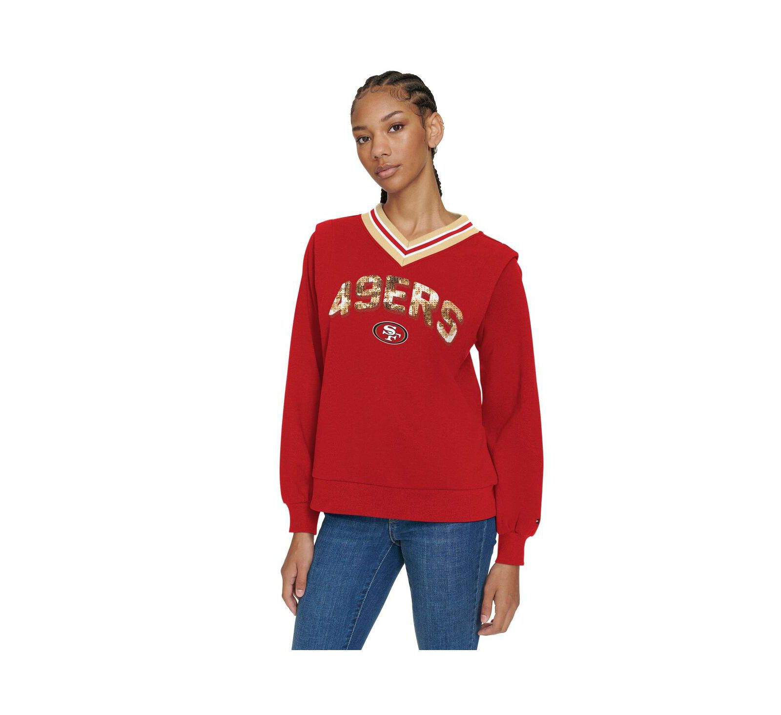 Tommy Hilfiger Женский джемпер Scarlet San Francisco 49ers Alice V-Neck Pullover Sweatshirt