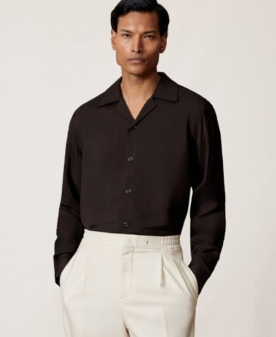 REISS Мужская рубашка с кубинским воротником из твилла Space Twill