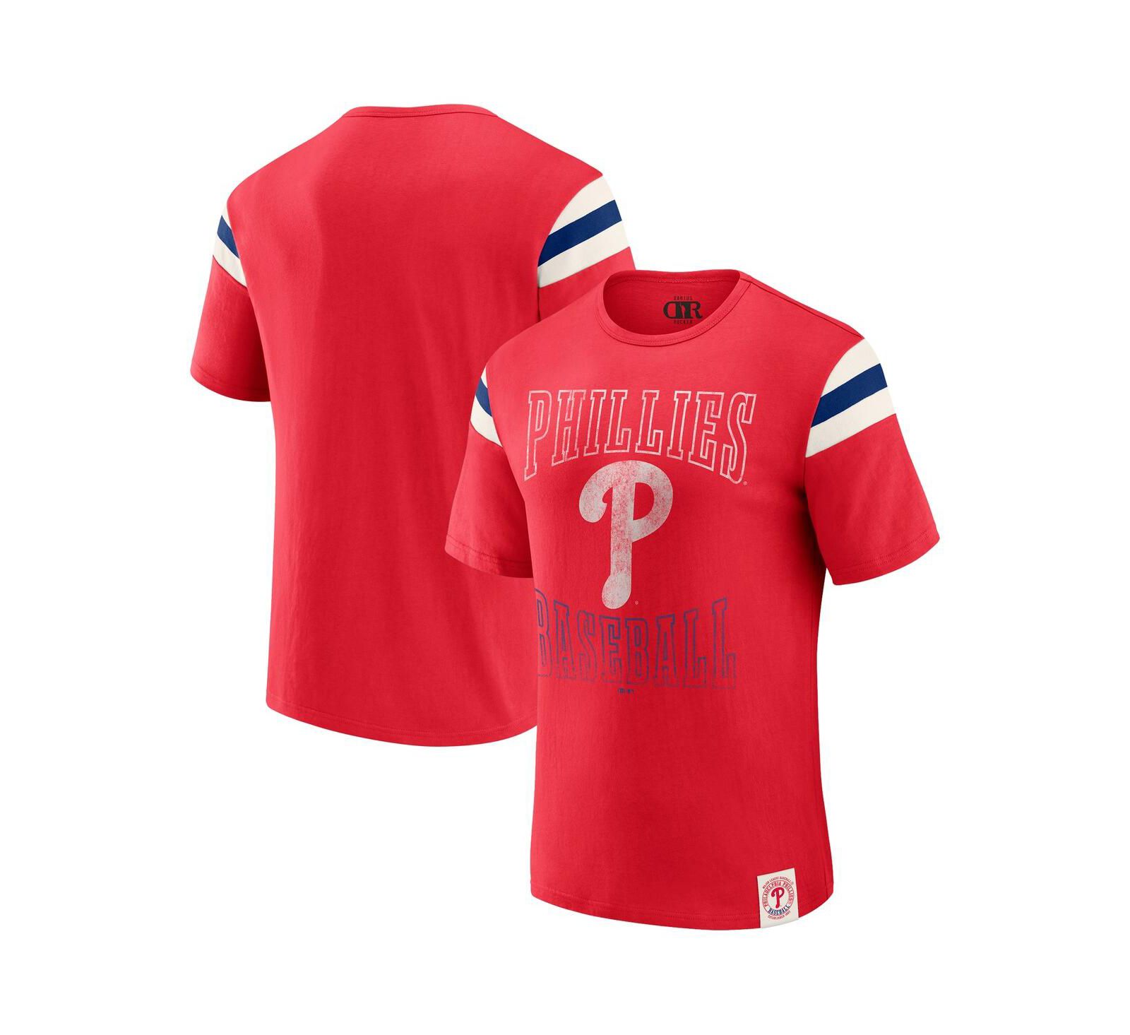 Darius Rucker Collection by Fanatics Men's Red Philadelphia Phillies Distressed Sleeve Stripe T-Shirt