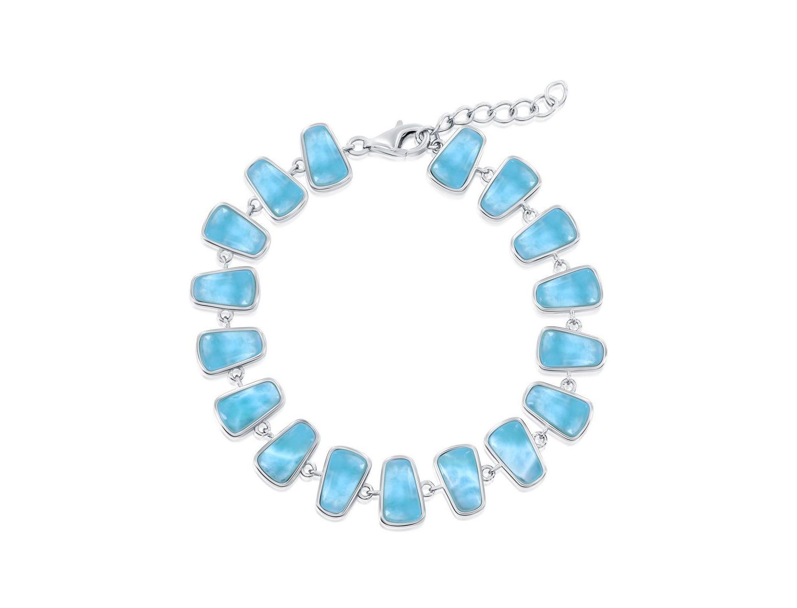 Sterling , Triangle Design Larimar Link Bracelet