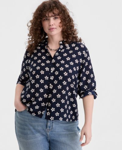 On 34th Trendy Plus Size Collared Button-Front Shirt, Macy's Exclusive