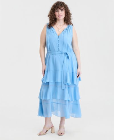 On 34th Trendy Plus Size многоярусное макси-платье с поясом