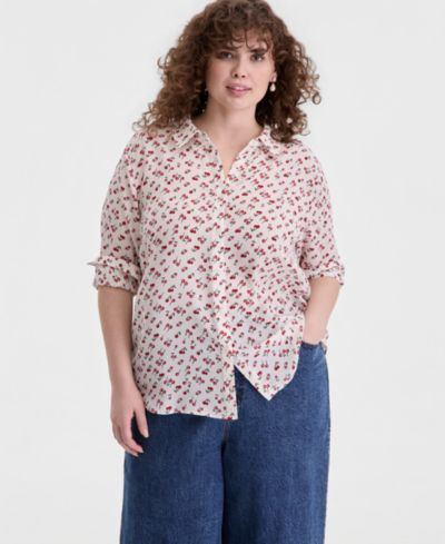On 34th Plus Size шелковая рубашка с принтом вишни
