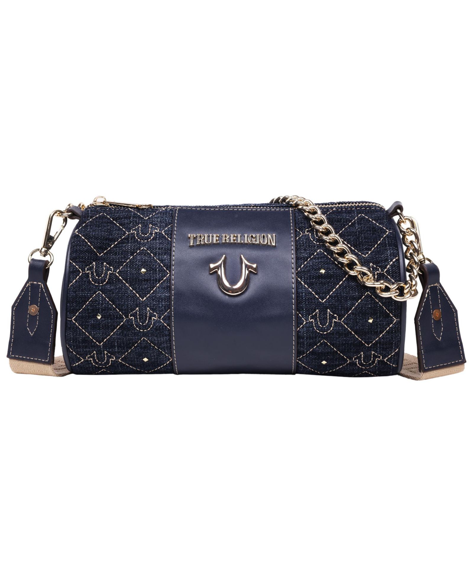 Сумка-банан True Religion Studded Denim Zip Top Barrel Bag