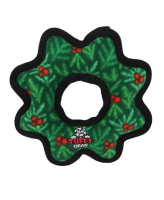 Tuffy Holiday Medium Gear Ring Wreath, Durable Plush Squeaky Dog Toy