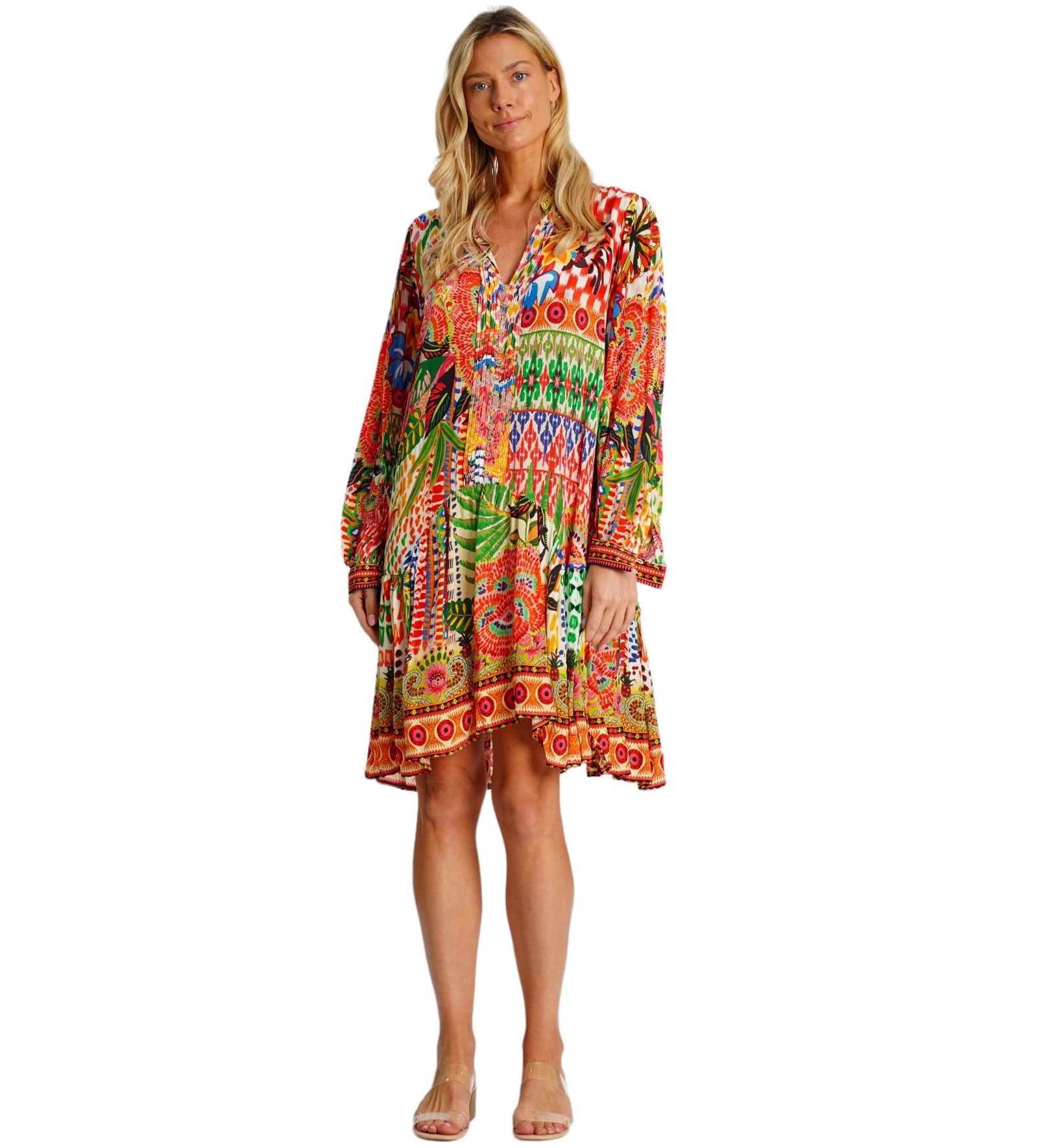 Платье La Moda Clothing Women's Knee-Length Printed с длинными рукавами и летящей юбкой