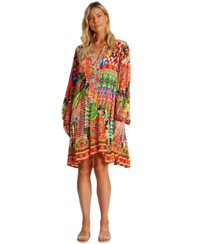 Платье La Moda Clothing Women's Knee-Length Printed с длинными рукавами и летящей юбкой