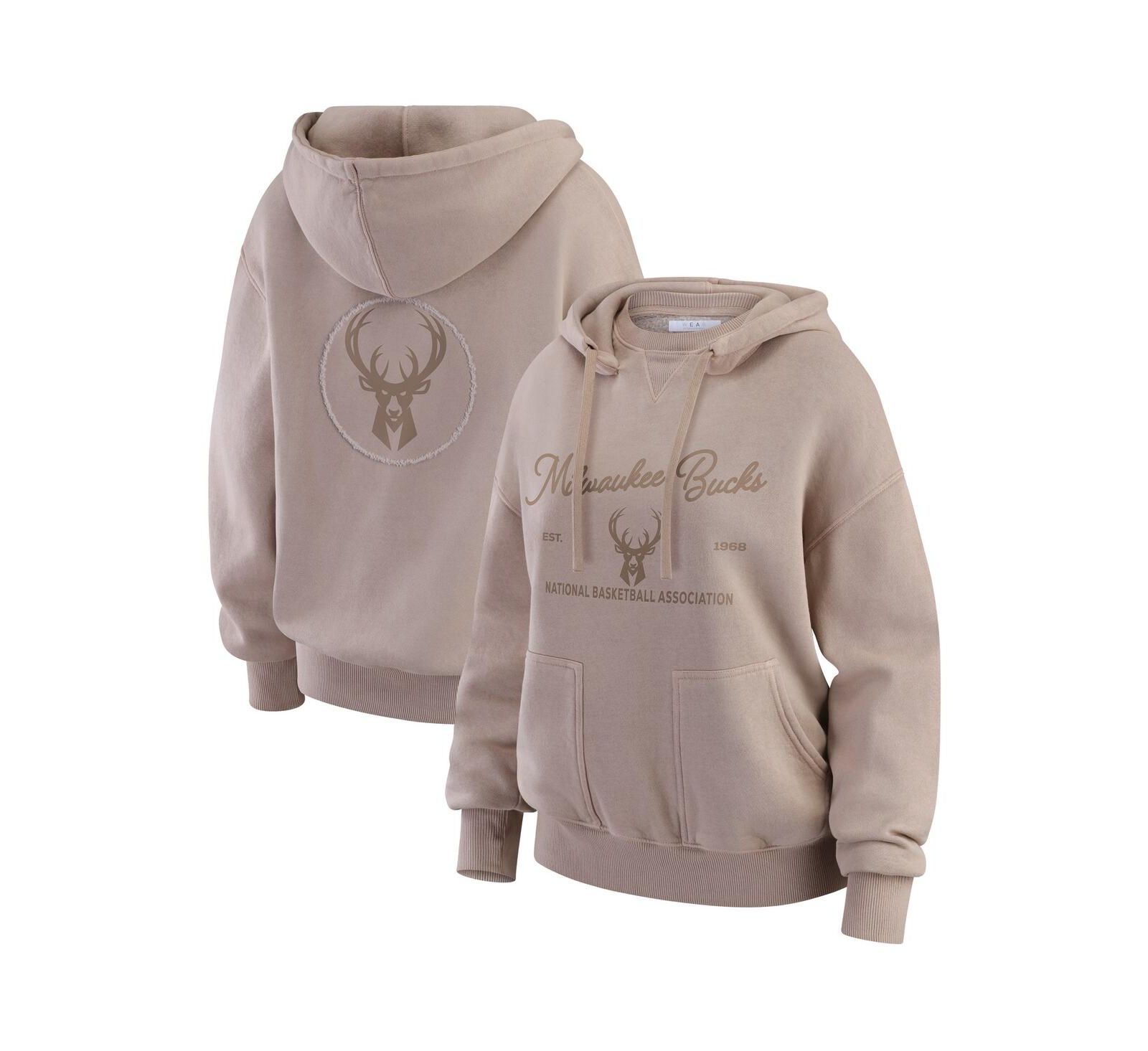 WEAR by Erin Andrews Женский худи Milwaukee Bucks Washed Pullover Crew Neck, тауп