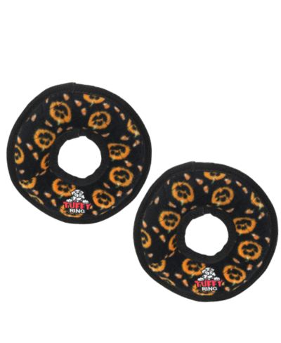 Tuffy Holiday Medium Ring Pumpkin 2 Pack, Durable Plush Squeaky Dog Toy