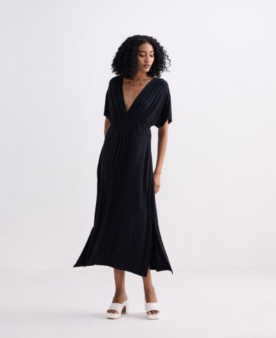 Reistor Women's Flowy A-Line Maxi Dress with Side Slits in Black