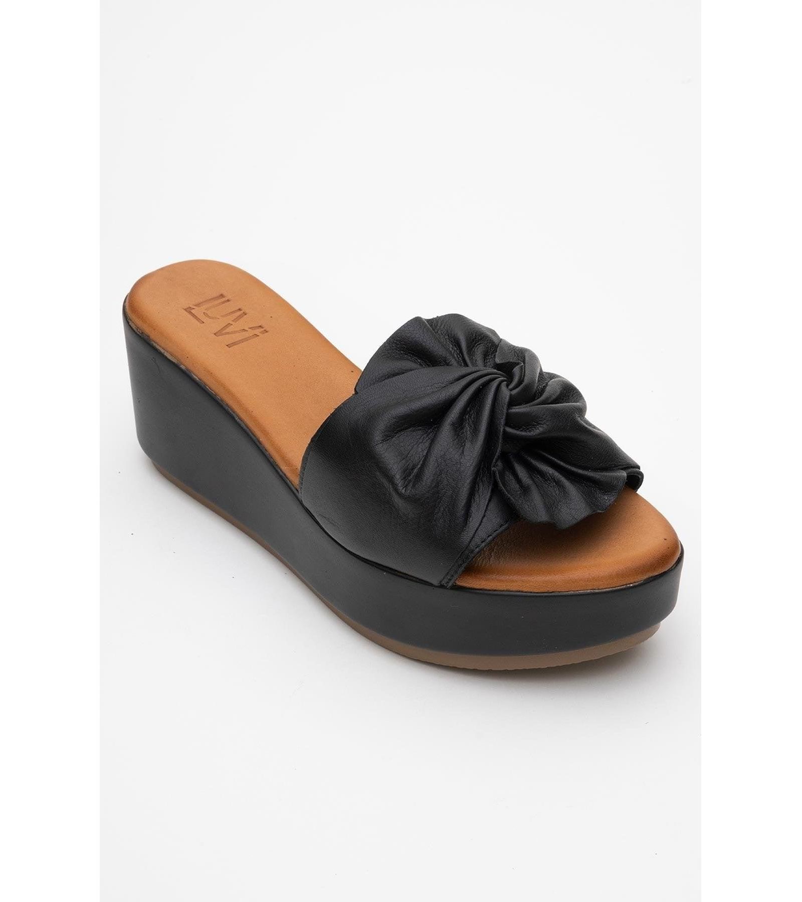 Forever & Always Shoes Syndra Bow Wedge Leather Sandal (Women)