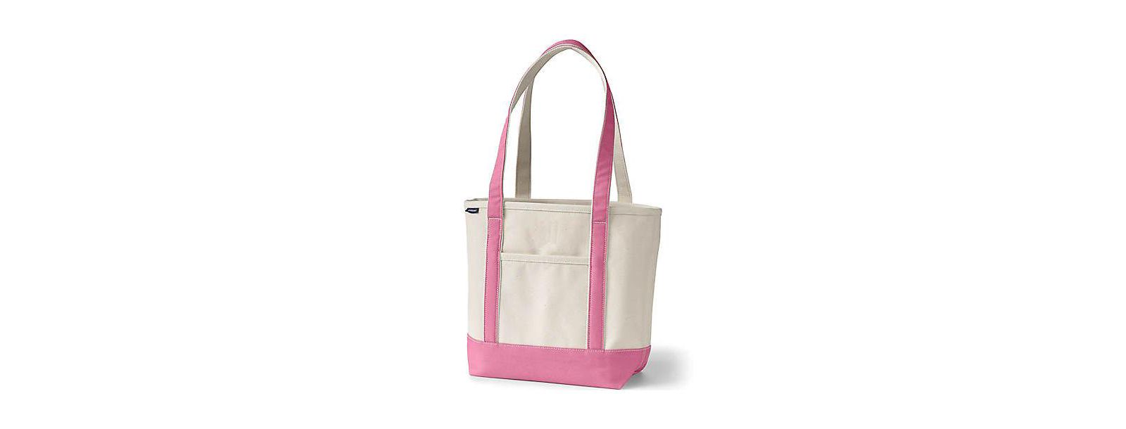 Lands' End Medium 5 Pocket Open Top Long Handle Canvas Tote Bag