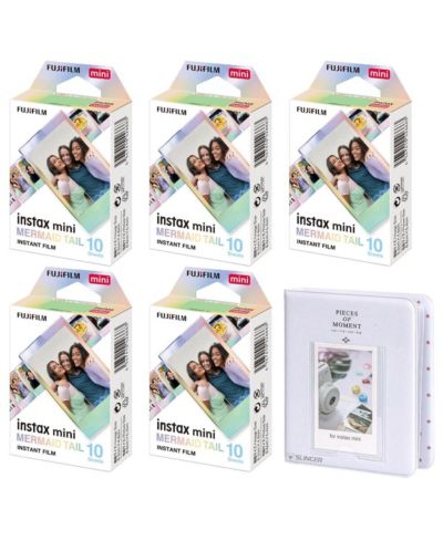 Фотопленка Fujifilm Instax Mini Mermaid Tail, 5 упаковок по 10 кадров + альбом