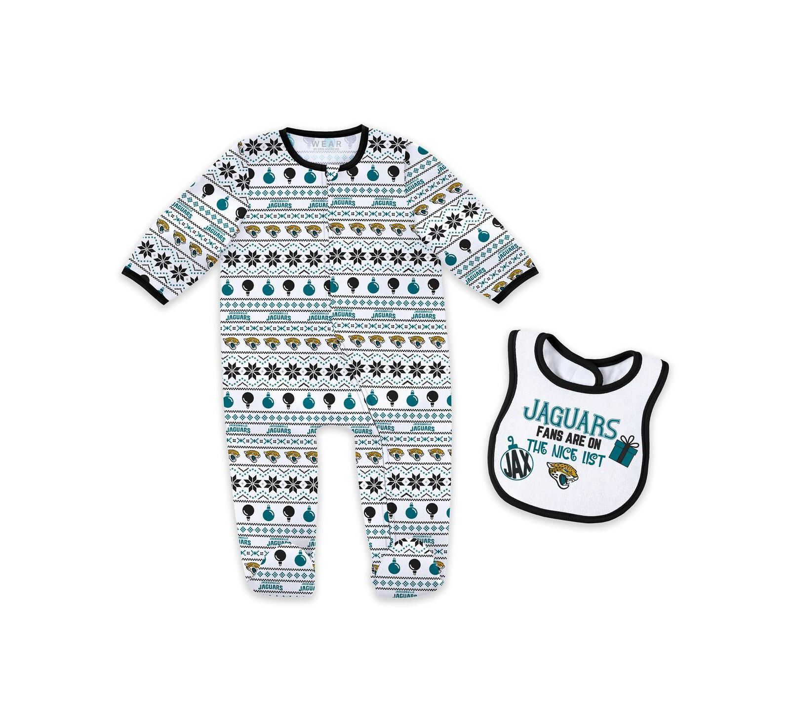 WEAR by Erin Andrews Baby Boys and Girls Jacksonville Jaguars Allover Print Full-Zip Sleeper and Bib Set