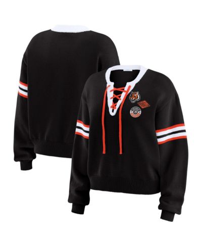 Женский свитер WEAR by Erin Andrews Black Cincinnati Bengals Lace-Up