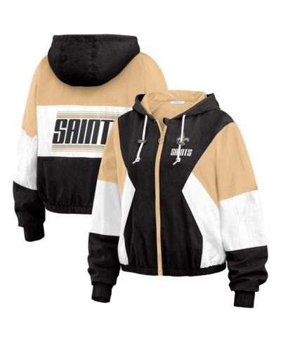 WEAR by Erin Andrews Women's Black/Brown New Orleans Saints Plus Size Color Block Full-Zip Windbreaker Jacket