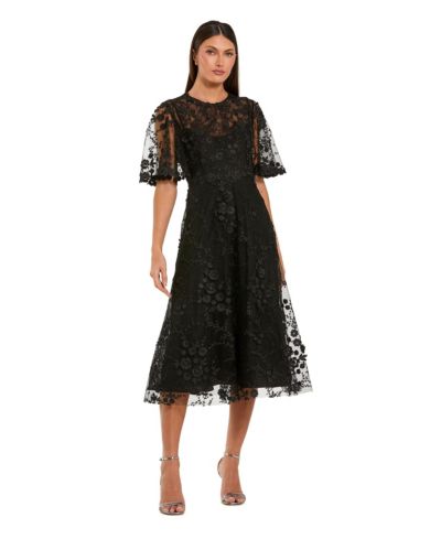 Женское платье Mac Duggal Flutter Sleeve Embroidered Midi