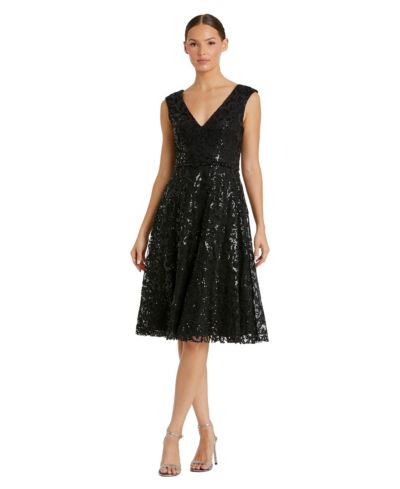 Платье Mac Duggal Women's Sequined V Neck Cap Sleeve