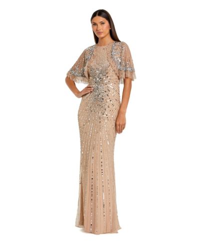 Женское вечернее платье Mac Duggal Fitted Beaded Mesh With Capelet