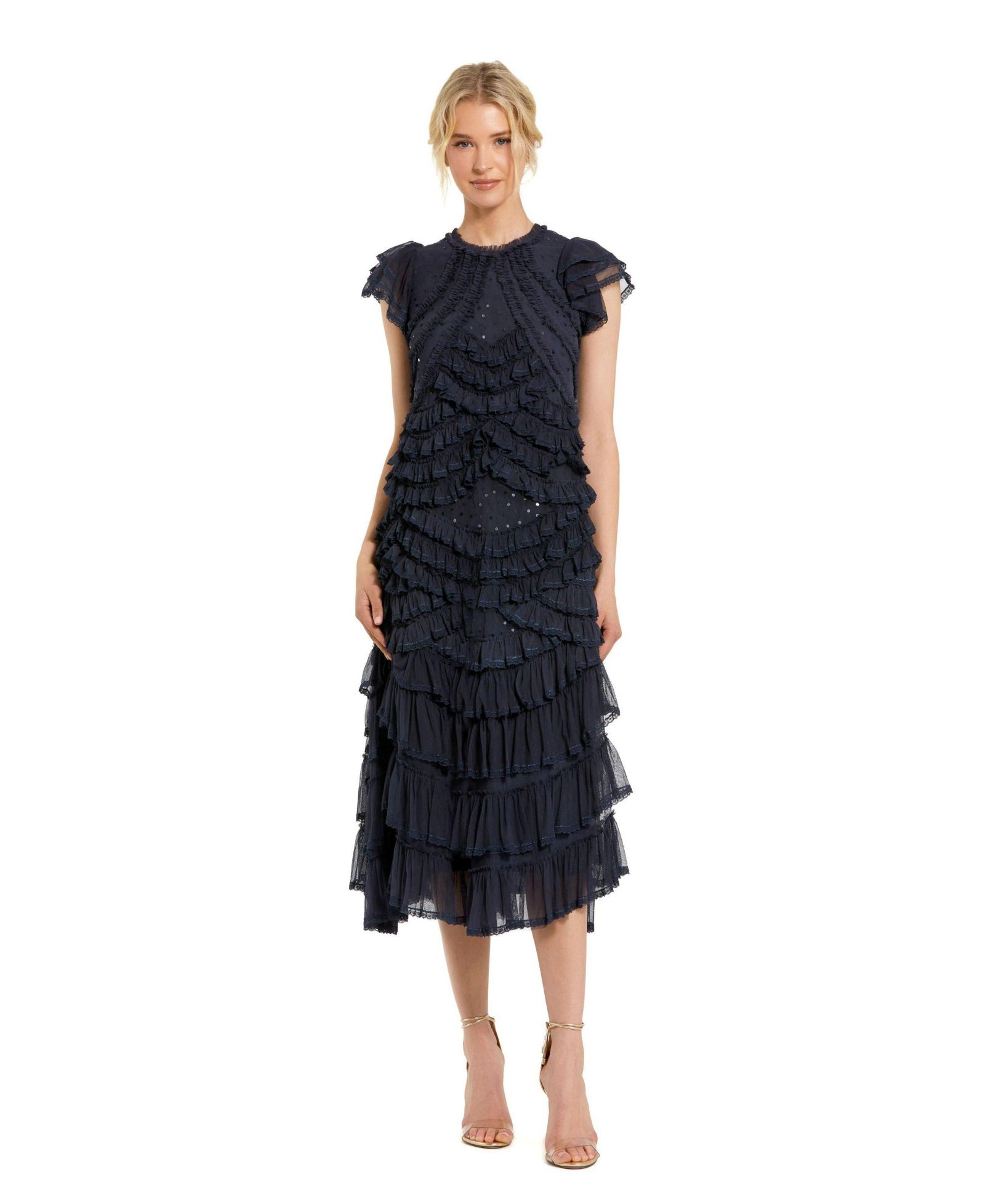 Женское миди-платье Mac Duggal High Neck Ruffle Mesh