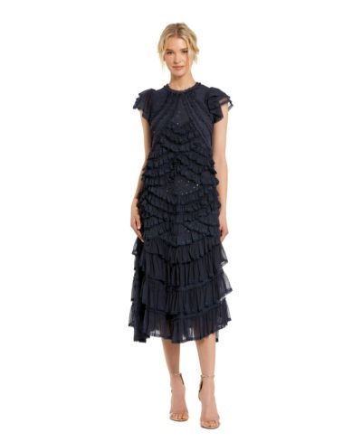 Женское миди-платье Mac Duggal High Neck Ruffle Mesh