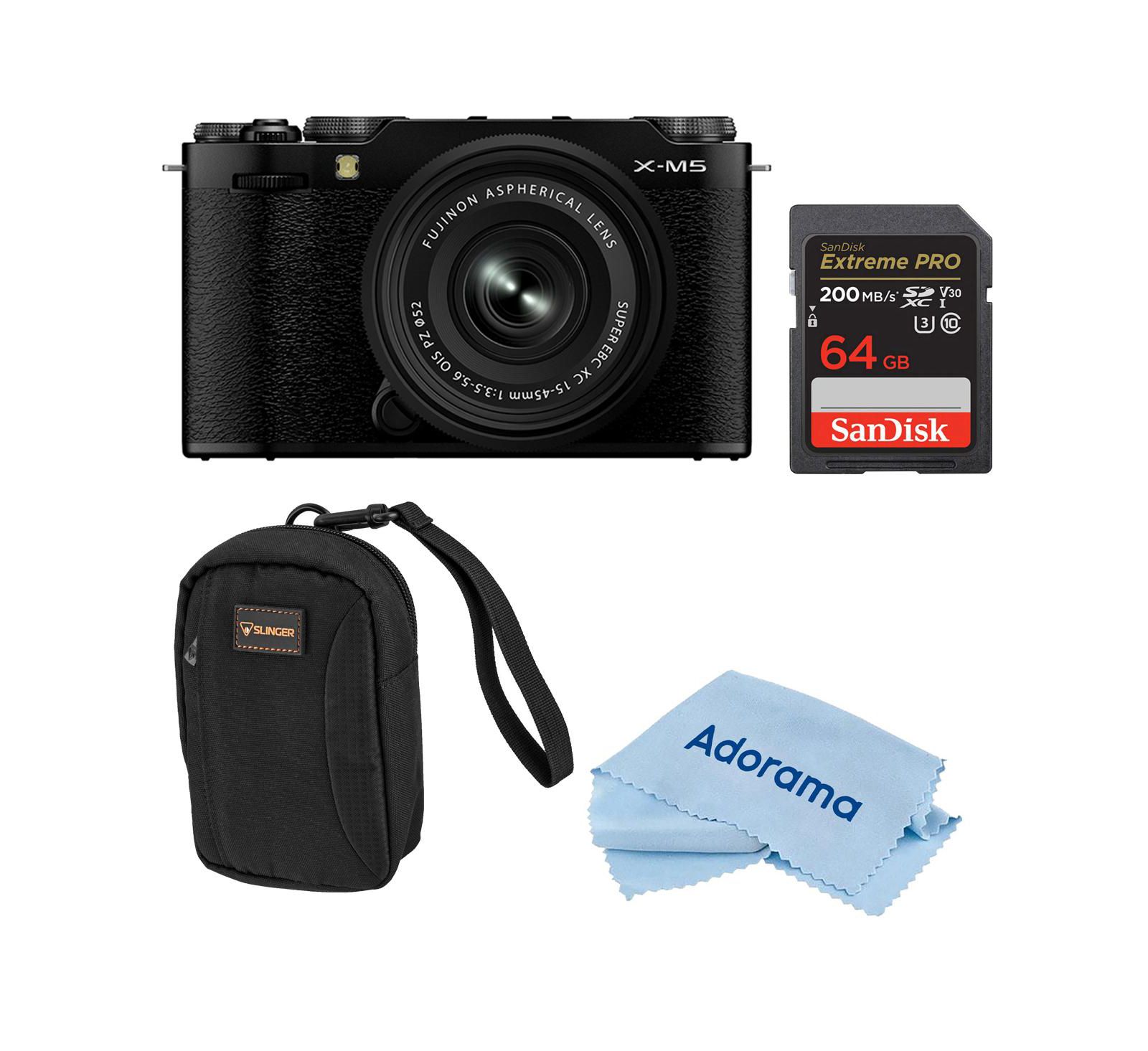 Fujifilm X-M5 Mirrorless Camera with XC 15-45mm f/3.5-5.6 OIS PZ Lens, Bundle with 64GB Memory Card, Camera Case