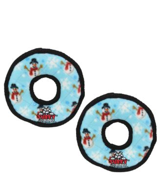 Tuffy Holiday Jr Ring Snowman 2 Pack , Durable Plush Squeaky Dog Toy
