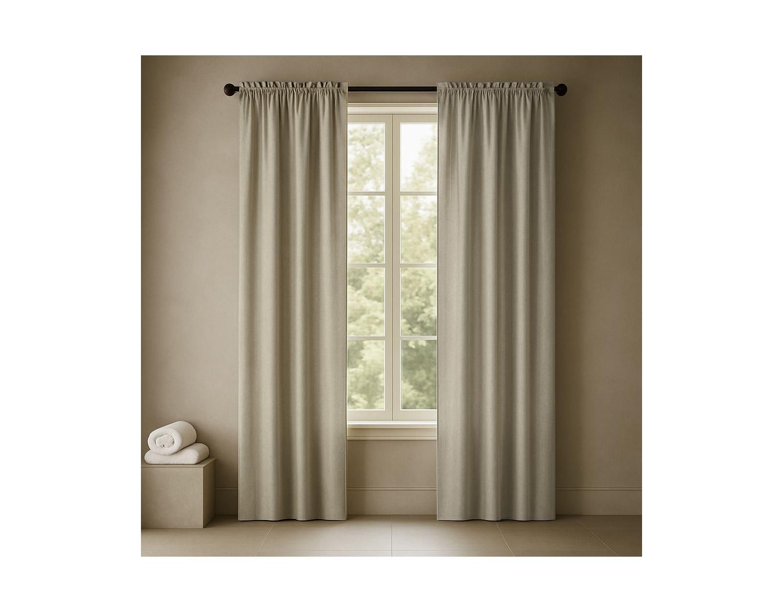 Kate Aurora 1 Piece Flax Semi Sheer Rod Pocket Beige Linen Curtain Panel