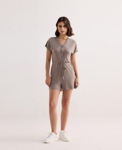Женский вязаный ромпер Reistor V neck Drawstring Knit в цвете Dusty brown