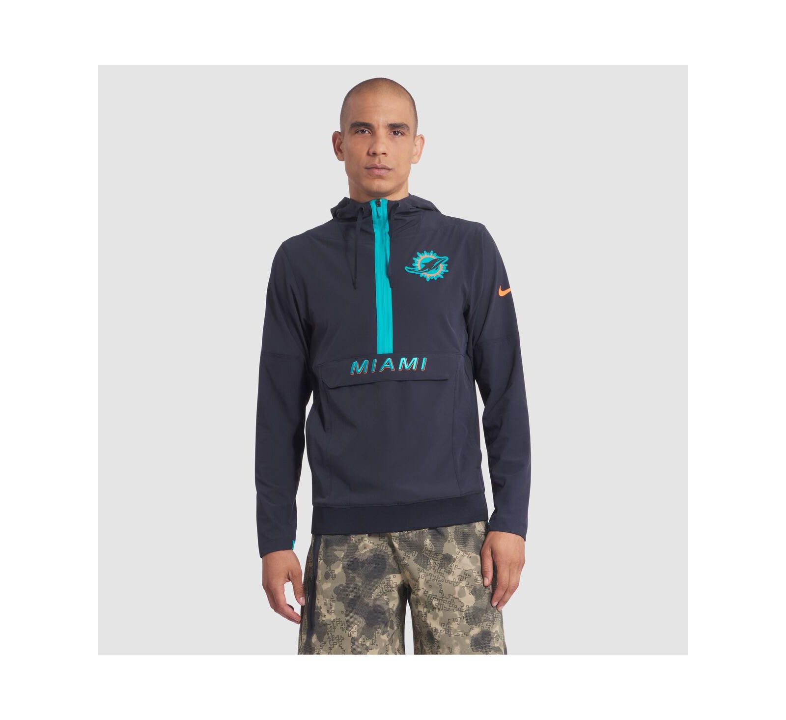 Nike Men's Pitch Blue Miami Dolphins 2025 Rivalries Collection Sideline Anorak Half-Zip Hoodie Jacket