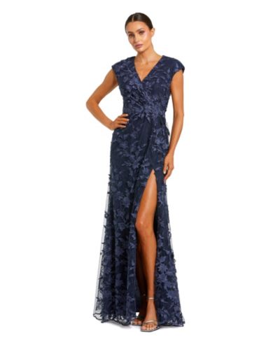 Женское вечернее платье Mac Duggal Faux Wrap Embroidered Cap Sleeve