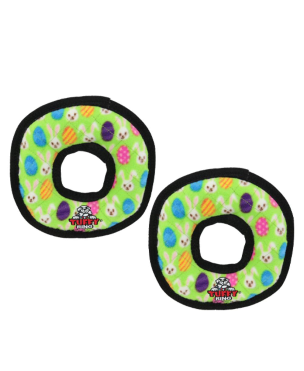 Tuffy Holiday Medium Ring Egg 2 Pack, Durable Plush Squeaky Dog Toy