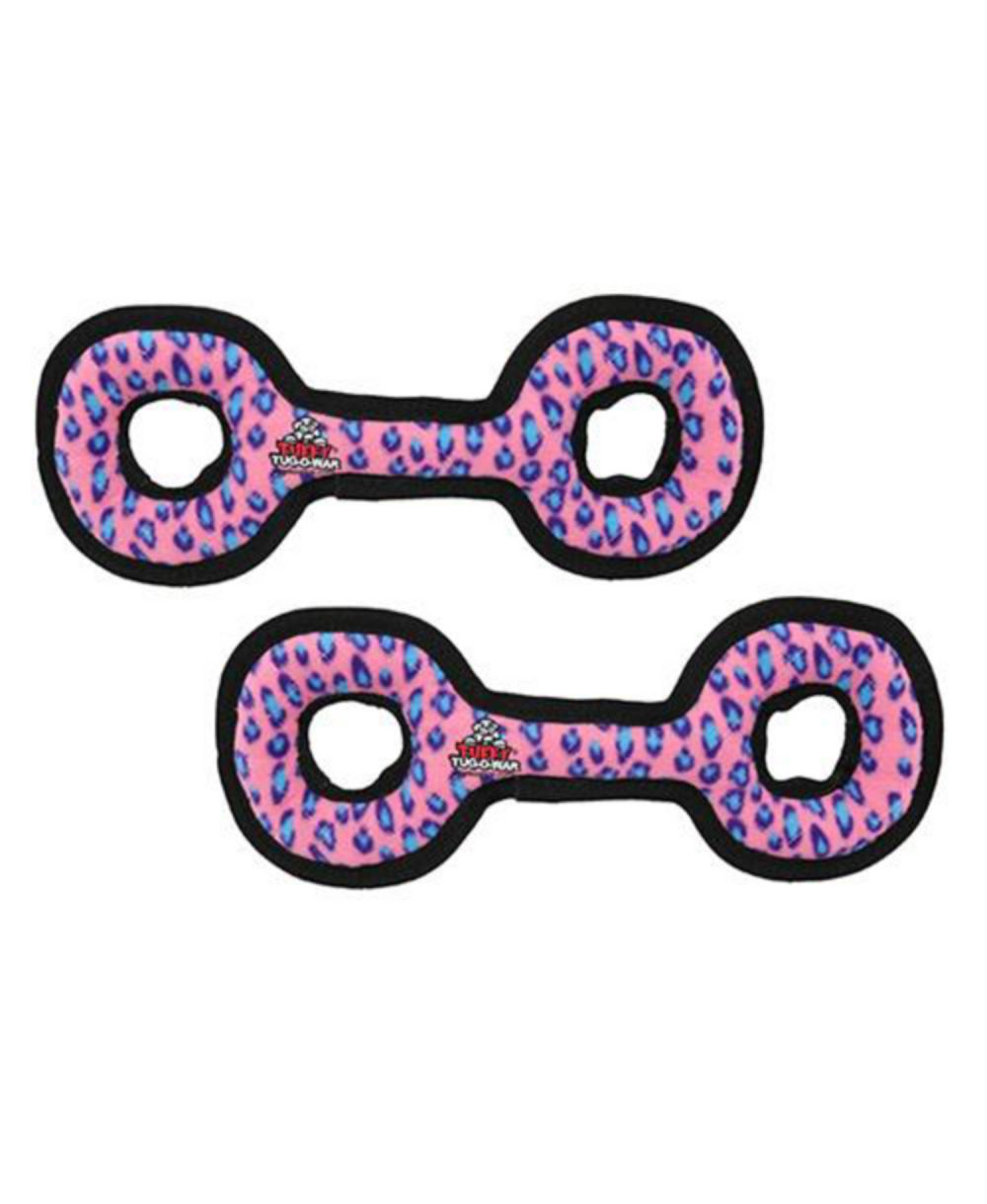 Tuffy Medium Tug-O-War Pink Leopard 2 Pack, Durable Plush Squeaky Dog Toy