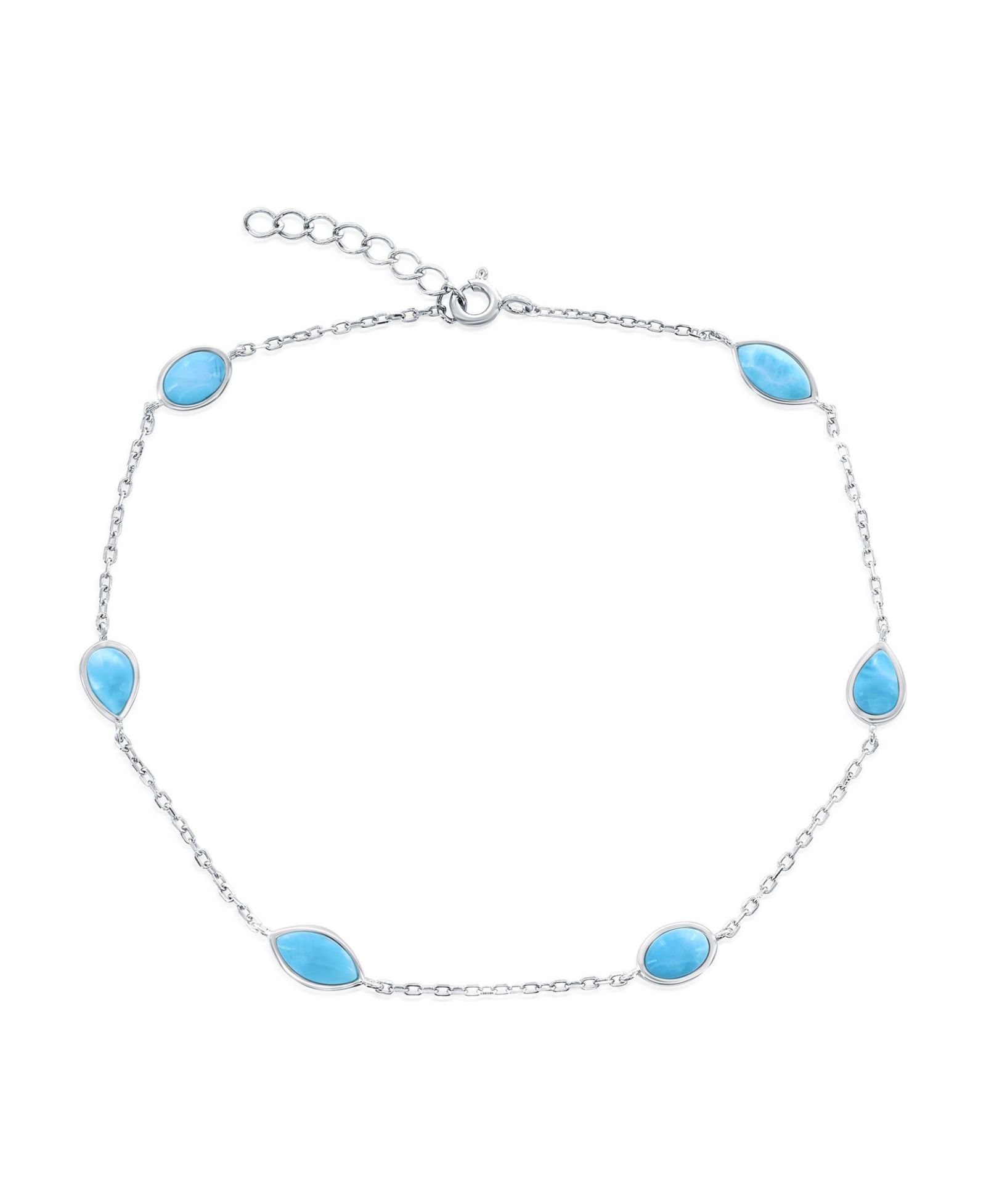 Sterling , Multi-Shaped Larimar Anklet