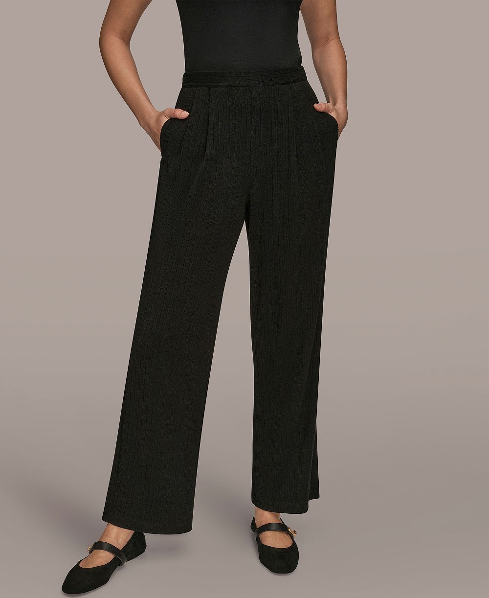 Donna Karan Weekend Women's Brushed Rib High Rise Pull-On Pleated Pants