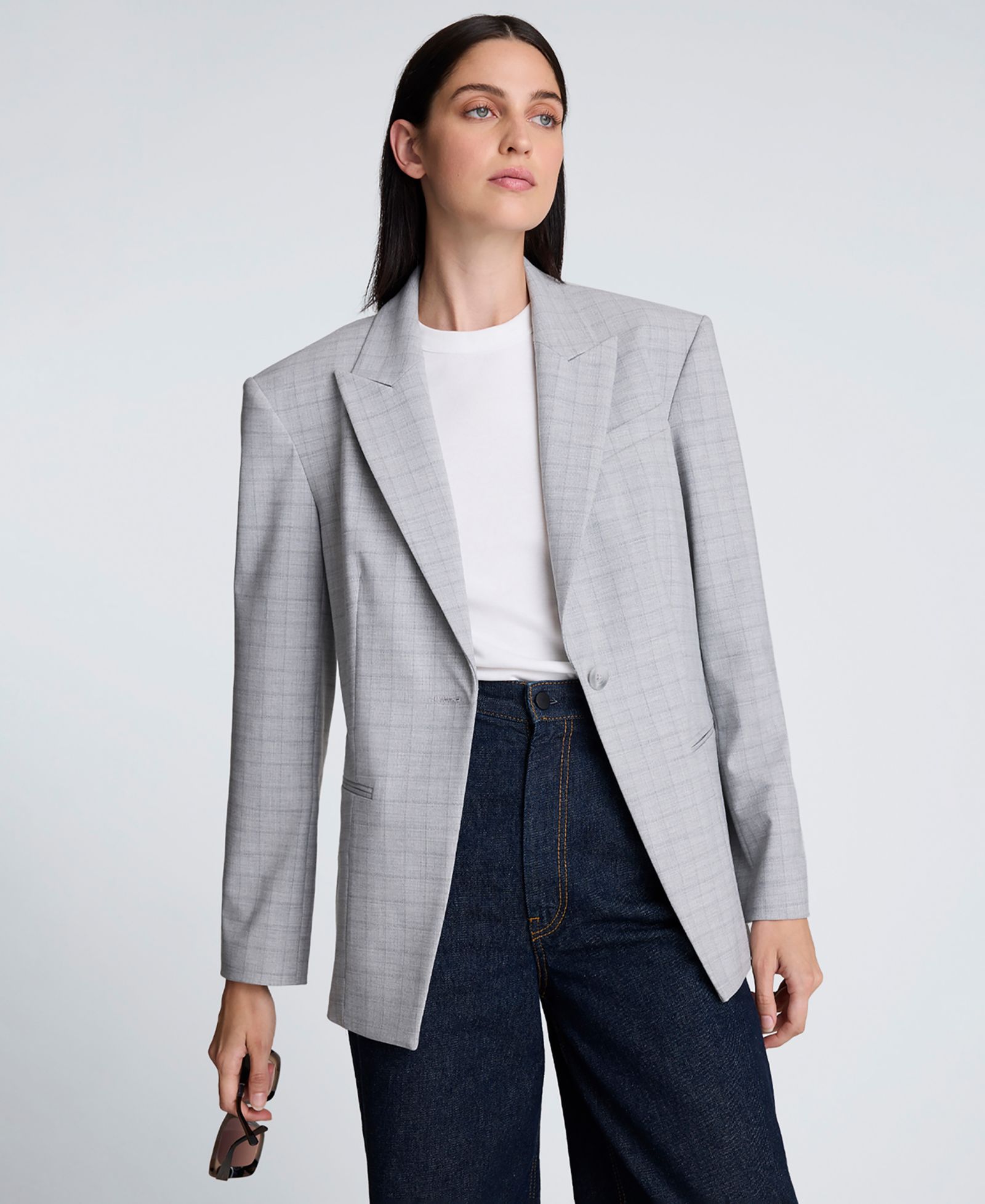 Kenneth Cole Women's Cutaway Plaid One-Button Tailored Blazer