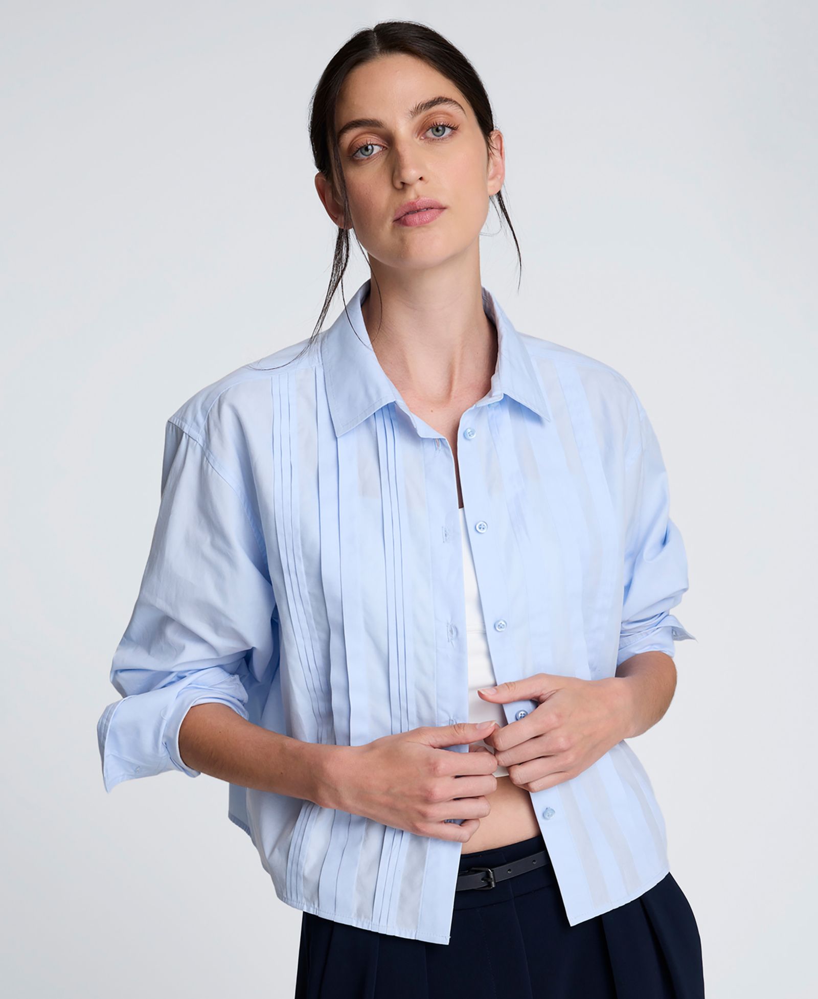 Kenneth Cole Women's Cropped Tuxedo Style Button Down