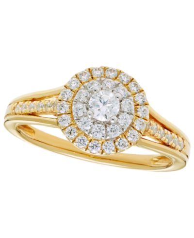 Кольцо с бриллиантовым ореолом Macy's (1/2 ct. t.w.) в двухцветном золоте 14k