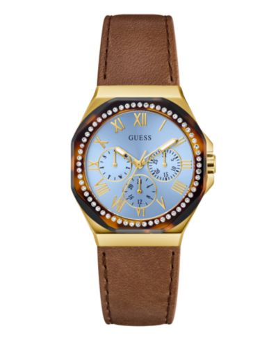 GUESS Женские Gold-Tone Brown Leather Multi-Function Watch, 36mm
