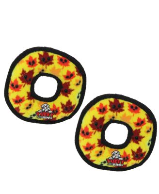 Tuffy Holiday Jr Ring Leaves 2 Pack , Durable Plush Squeaky Dog Toy