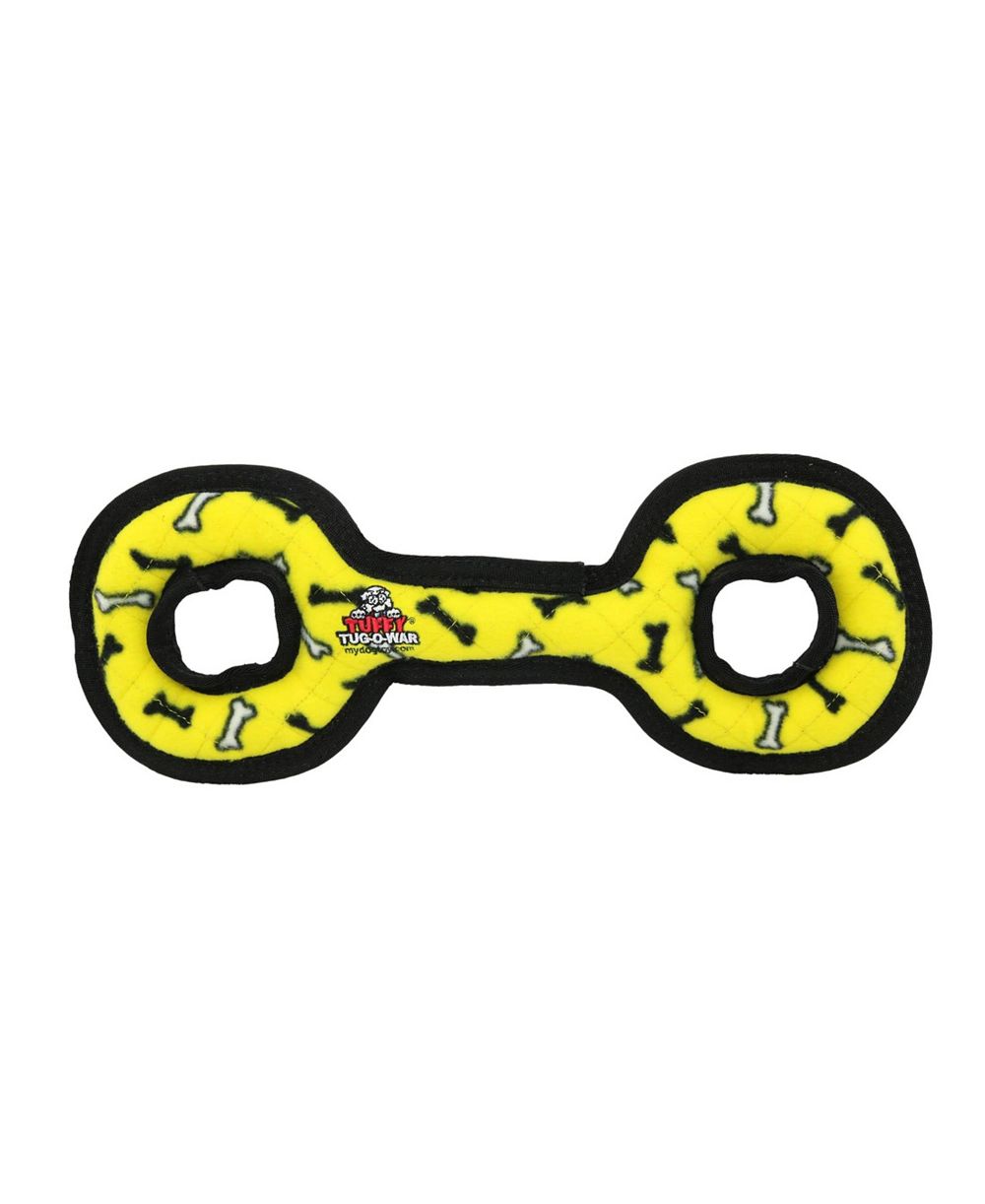 Tuffy Medium Tug-O-War Yellow Bone, Durable Plush Squeaky Dog Toy
