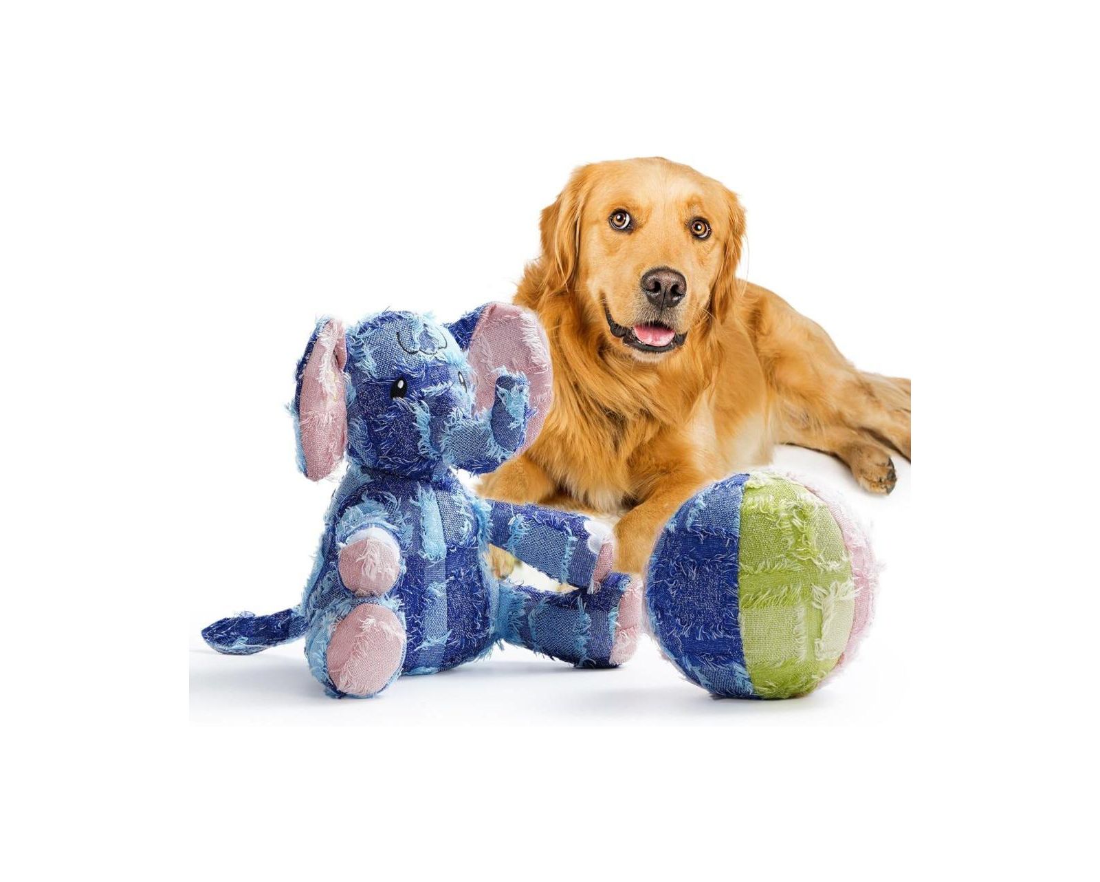 Nocciola Patchwork Pals Elephant & Ball Variety Pack Tough Squeaky Interactive Dog Toy