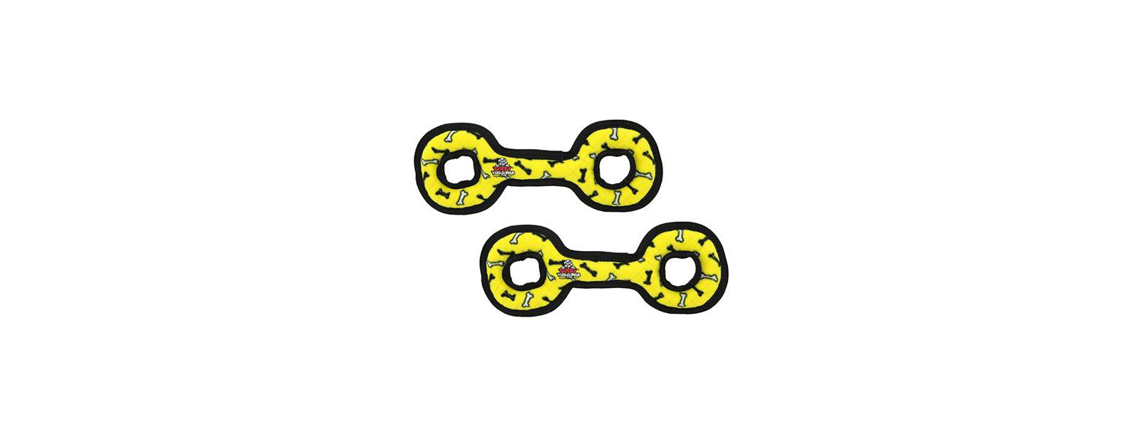 Tuffy Medium Tug-O-War Yellow Bone 2 Pack, Durable Plush Squeaky Dog Toy