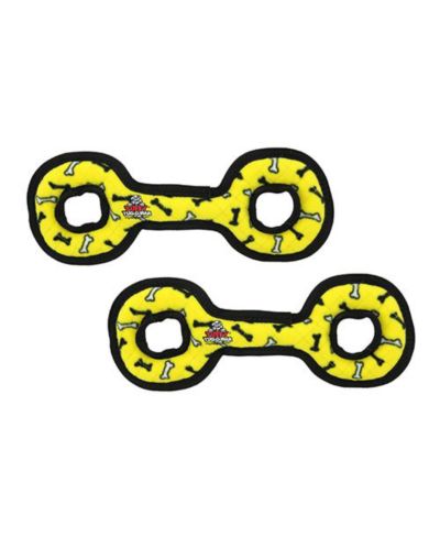 Tuffy Medium Tug-O-War Yellow Bone 2 Pack, Durable Plush Squeaky Dog Toy