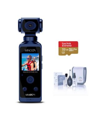 Карманная видеокамера Minolta MN4KP1 4K Ultra HD с Wi-Fi, синий комплект с microSD 32GB и набором для чистки