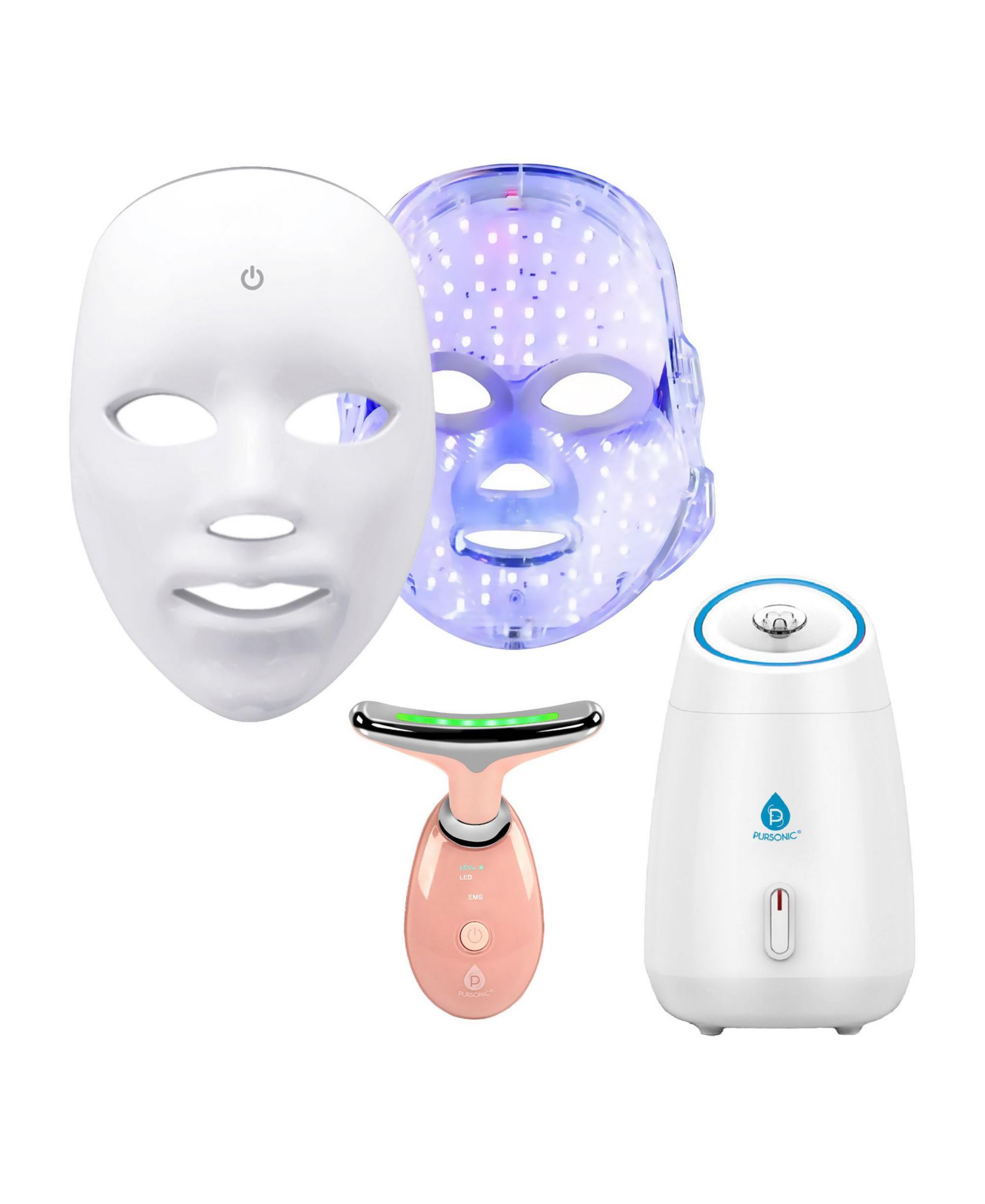Pursonic Ultimate 3-in-1 LED Light Therapy & Facial Spa Bundle – 7-in-1 LED Face Mask + 7-in-1 LED Face & Neck Sculpting Wand + Facial Steamer