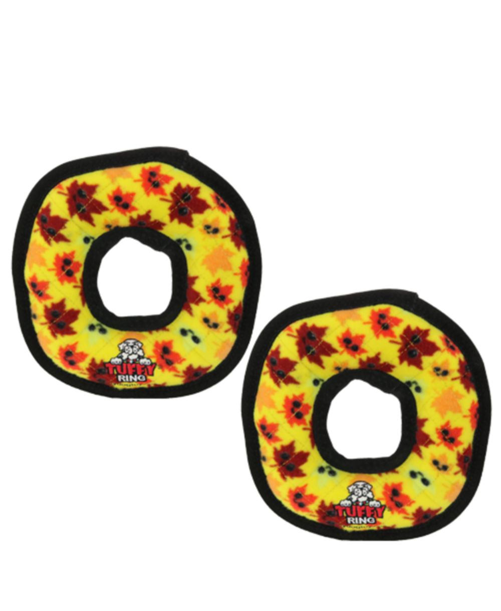 Tuffy Holiday Medium Ring Leaves 2 Pack, Durable Plush Squeaky Dog Toy